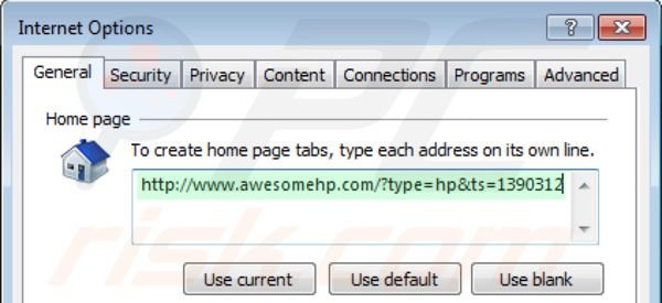 Usuwanie awesomehp.com ze strony domowej Internet Explorer