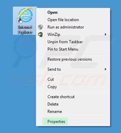 Usuwanie awesomehp.com ze skrótu docelowego Internet Explorer krok 1