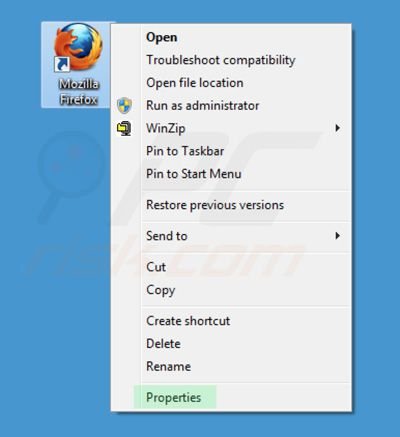Usuwanie awesomehp.com ze skrótu docelowego Mozilla Firefox krok 1