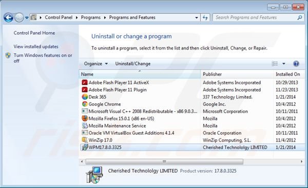 Deinstalacja awesomehp.com z Panelu kontrolnego