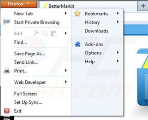 Usuwanie Bettermarkit z rozszerzeń Mozilla Firefox krok 1