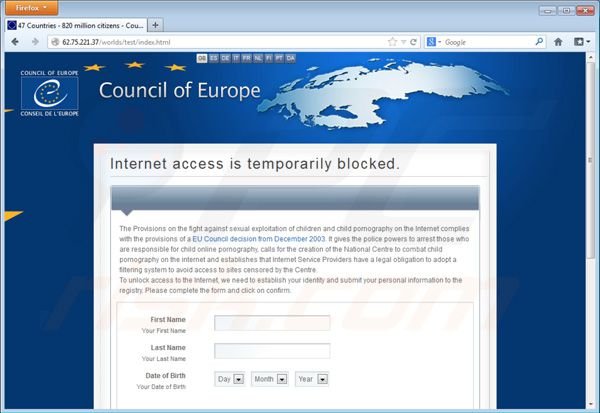 Wirus ransomware Council of Europe