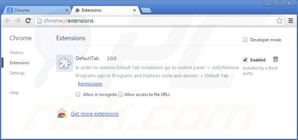 Usuwanie default tab z rozszerzeń Google Chrome