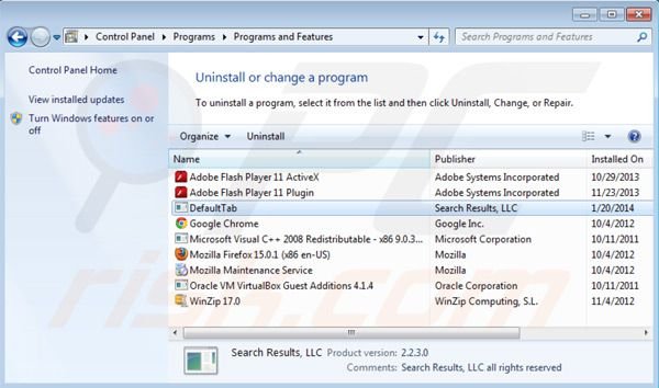 Deinstalacja wirusa Default tab z Panelu kontrolnego