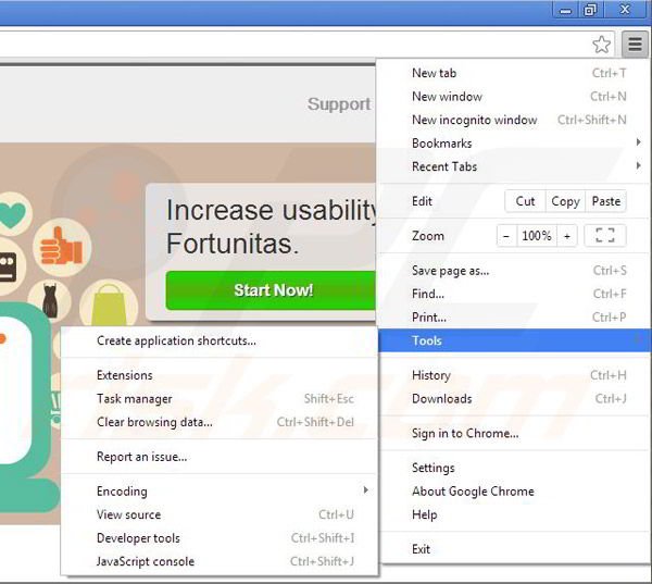 Usuwanie Fortunitas z Google Chrome krok 1
