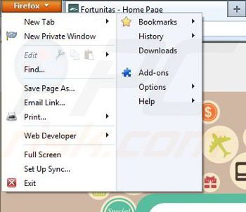 Usuwanie Fortunitas z Mozilla Firefox krok 1