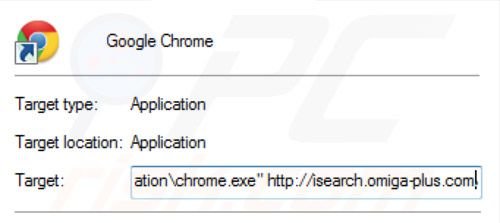 Usuwanie wirusa przekierowania inspsearch.com ze skrótu docelowego Google Chrome krok 2