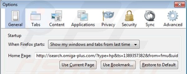 Usuwanie wirusa przekierowania inspsearch.com ze strony domowej Mozilla Firefox