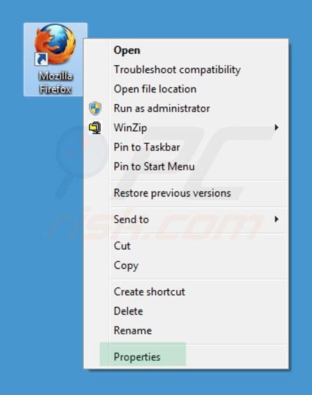 Usuwanie inspsearch.com ze skrótu docelowego Mozilla Firefox 1