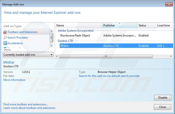 Usuwanie iWebar z Internet Explorer krok 2