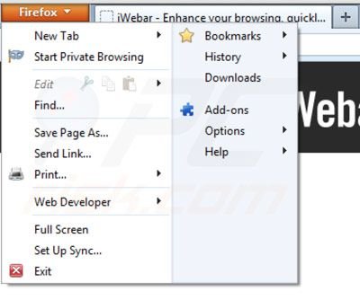 Usuwanie iWebar z Mozilla Firefox krok 1