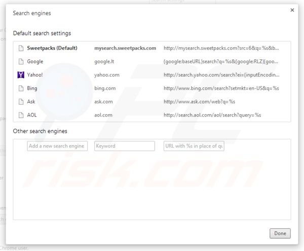 Usuwanie mysearch.sweetpacks.com z ustawień domyślnej wyszukiwarki Google Chrome
