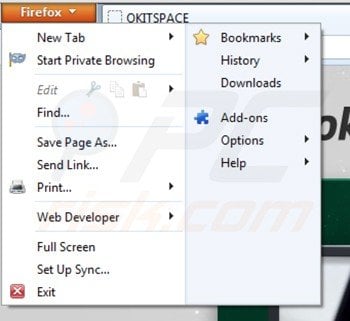 Usuwanie Okitspace z Mozilla Firefox krok 1
