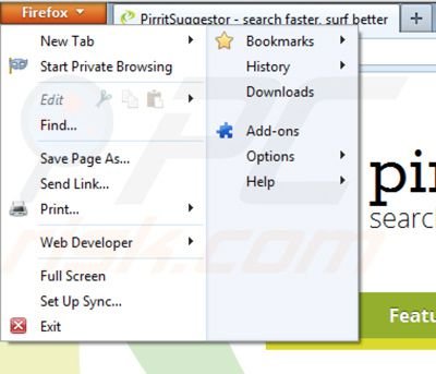 Usuwanie Pirrit Suggestor z Mozilla Firefox krok 1