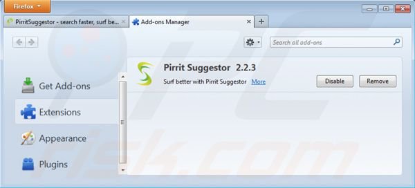 Usuwanie Pirrit Suggestor z Mozilla Firefox krok 2