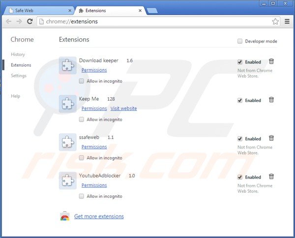 Usuwanie safeweb app z Google Chrome krok 2