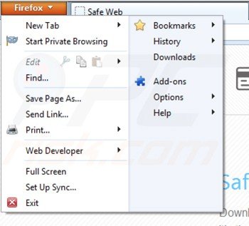 Usuwanie safeweb app z Mozilla Firefox krok 1
