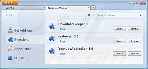 Usuwanie safeweb app z Mozilla Firefox krok 2