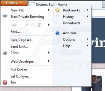 Usuwanie Savings Bull z Mozilla Firefox krok 1