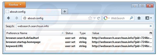 Usuwanie websearch.searchsun.info z domyślnych ustawień wyszukiwarki Mozilla Firefox