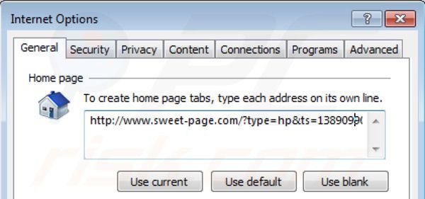 Usuwanie sweet-page.com ze strony domowej Internet Explorer