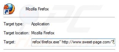 Usuwanie sweet-page.com ze skrótu docelowego Mozilla Firefox krok 2