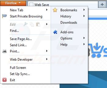 Usuwanie Web Save z rozszerzeń Mozilla Firefox krok 1
