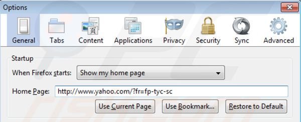 Usuwanie paska narzędzi Yahoo ze strony domowej Mozilla Firefox