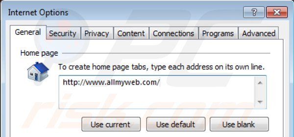 Usuwanie allmyweb.com ze strony domowej Internet Explorer
