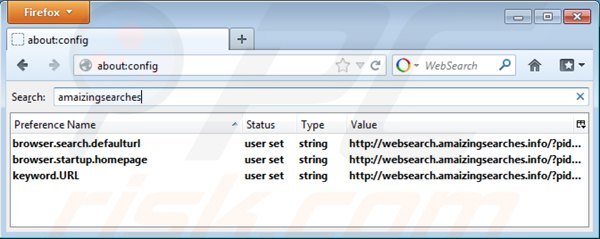 Usuwanie websearch.amaizingsearches.info z ustawień domyślnej wyszukiwarki Mozilla Firefox