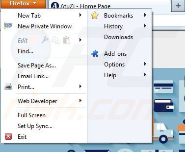 Usuwanie AtuZi z Mozilla Firefox krok 1