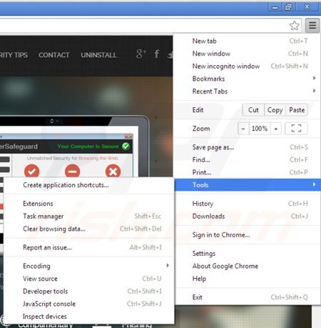 Usuwanie browsersafeguard z Google Chrome krok 1