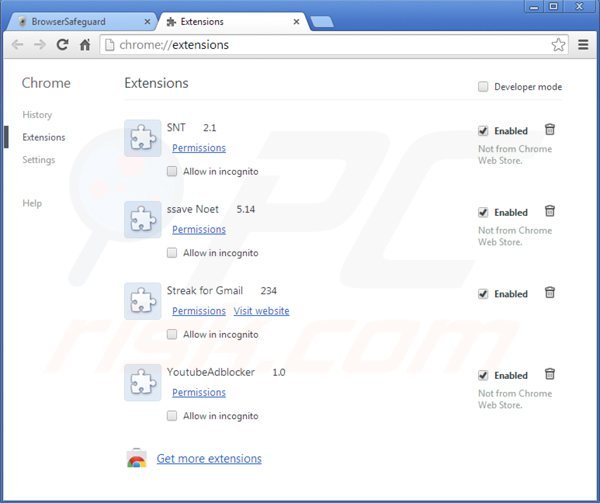 Usuwanie browsersafeguard z Google Chrome krok 2