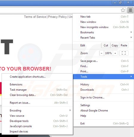 Usuwanie buzz-it z Google Chrome krok 1