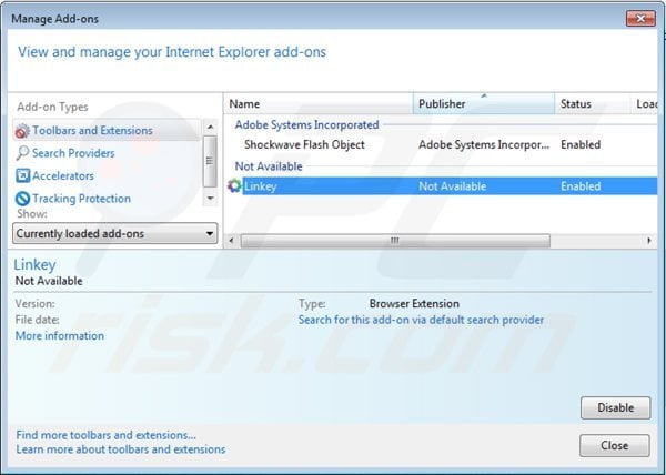 Usuwanie default-search.net z rozszerzeń Internet Explorer