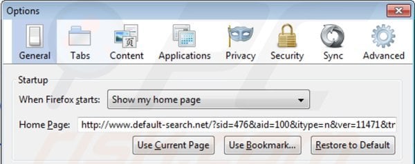 Usuwanie default-search.net ze strony domowej Mozilla Firefox
