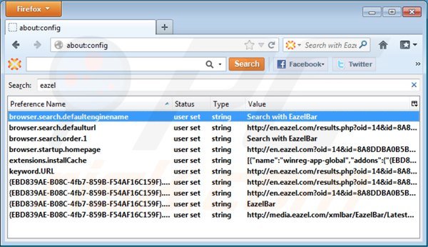 Usuwanie eazel.com z ustawień domyślnej wyszukiwarki Mozilla Firefox