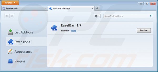Usuwania paska narzędzi eazel z rozszerzeń Mozilla Firefox