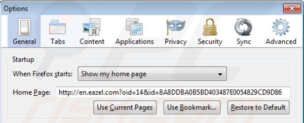 Usuwanie eazel.com ze strony domowej Mozilla Firefox