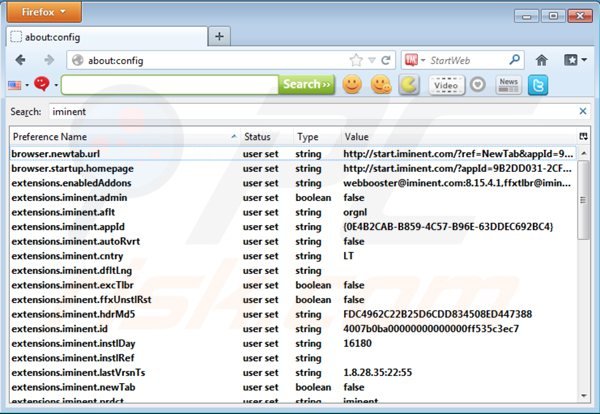 Usuwanie start.iminent.com z domyślnej wyszukiwarki Mozilla Firefox