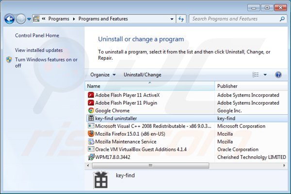 Deinstalacja key-find.com z Panelu sterowania