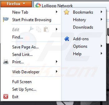 Usuwanie reklam lollipop z Mozilla Firefox krok 1