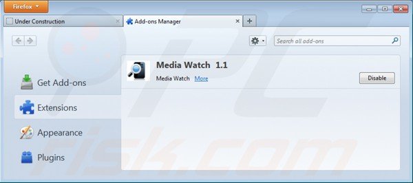 Usuwanie ads by media watch z Mozilla Firefox krok 2
