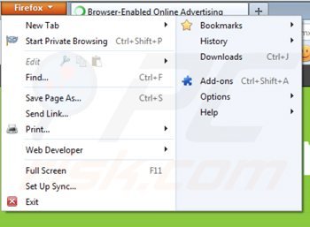 Usuwanie reklam onlinebrowseradvertising z Mozilla Firefox krok 1