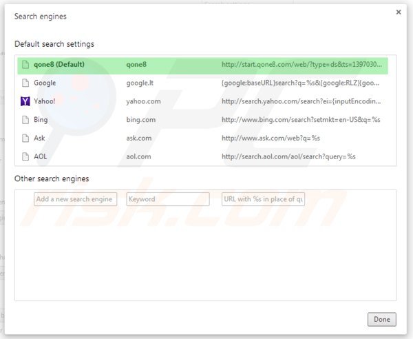 Usuwanie start.qone8.com z domyślnej wyszukiwarki Google Chrome