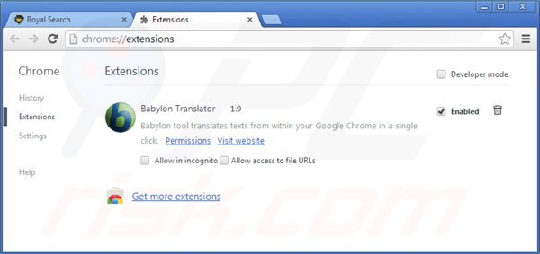 Usuwanie royal-search.com z rozszerzeń Google Chrome