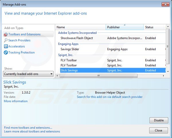 Usuwanie reklam slick savings z Internet Explorer krok 2