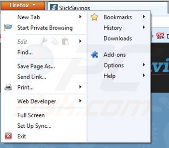 Usuwanie slick savings z Mozilla Firefox krok 1