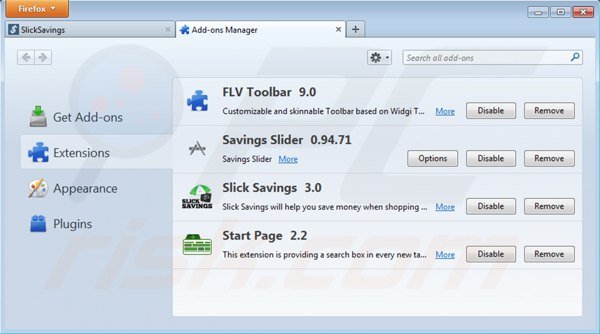 Usuwanie slick savings z Mozilla Firefox krok 2