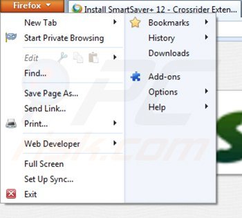 Usuwanie smartsaver z Mozilla Firefox krok 1